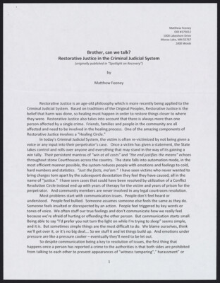 Brother, can we talk?: Restorative justice in the criminal justice system