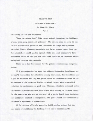 Relief or riot: Prisoner of conscience (Part 1)
