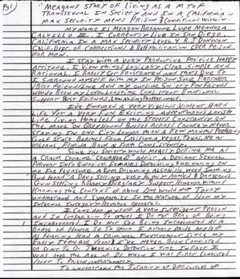 Meagans story of living as a M to F transsexual in society and in a California max security mens prison &amp; conditions within