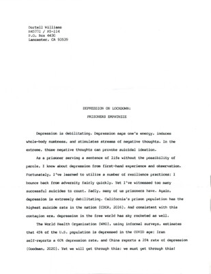 Depression on lockdown: Prisoners empathize