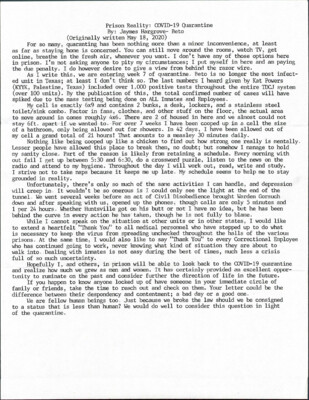 Prisoner reality: COVID-19 quarantine