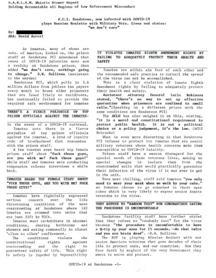 F.C.I. Sandstone, now infected with COVID-19 plays Russian roulette with military vets. lives and states: "We don't care"