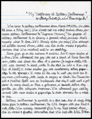 My testimony of solitary confinement
