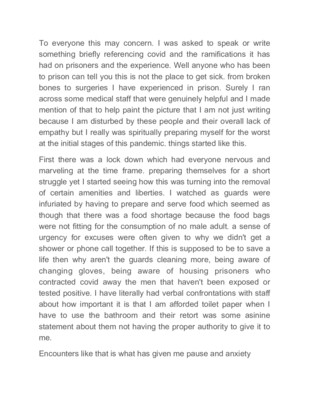 I was asked to speak or write something briefly referencing covid