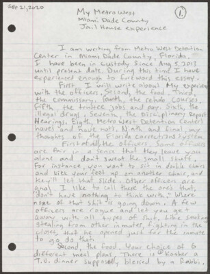 My Metro West Miami Dade county jail house experience