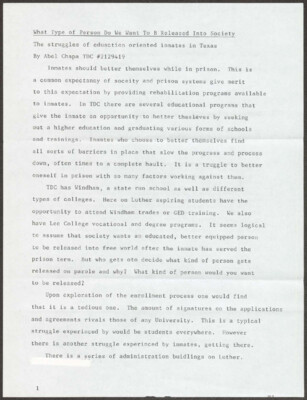 What type of person do we want to b released into society: The struggles of education oriented inmates in Texas