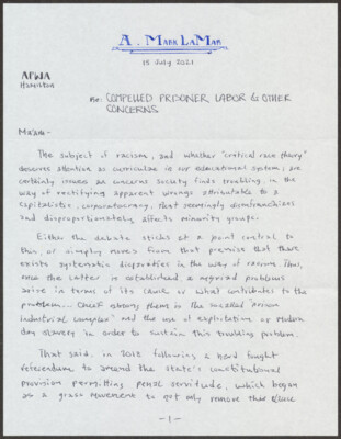 Compelled prisoner labor & other concerns