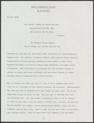 Convict chronicles: Tip #55: Be an optimist