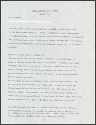 Convict chronicles: Tip #21: Breathe easy