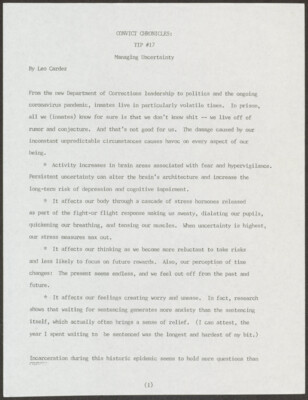 Convict chronicles: Tip #17: Managaing uncertainty