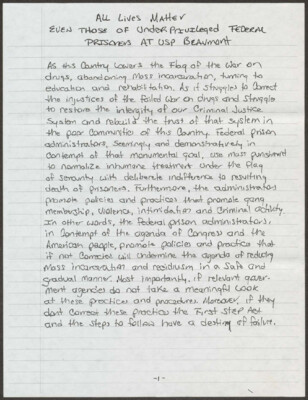 All lives matter: Even those of underprivileged federal prisoners at USP Beaumont