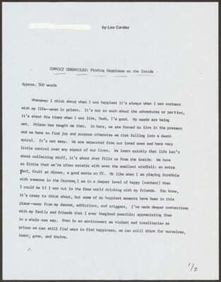 Convict chronicles: Finding happiness on the inside