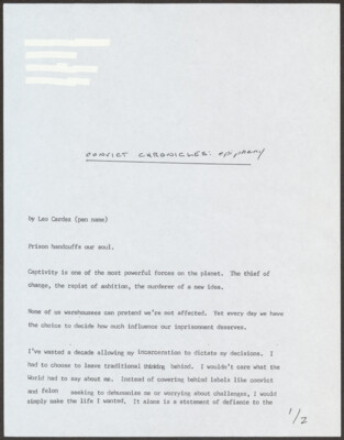 Convict chronicles: Epiphany