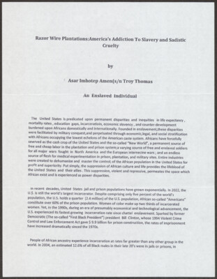 Razor wire plantations: America's addiction to slavery and sadistic cruelty