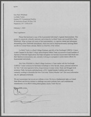 Incarcerated individual's agenda memorandum
