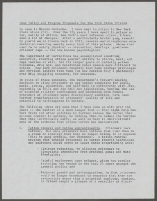 Some policy and program proposals for New York state prisons