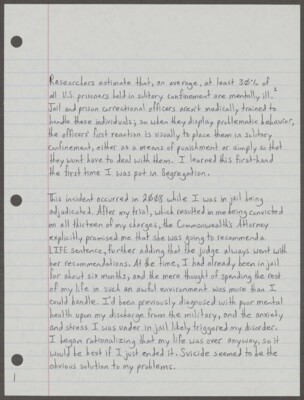 Researchers estimate that, on average, at least 30% of all U.S. prisoners held in solitary confinement are mentally ill