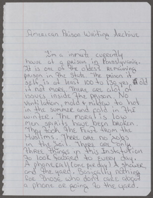 I'm a inmate currently house at a prison in Pennslyvania